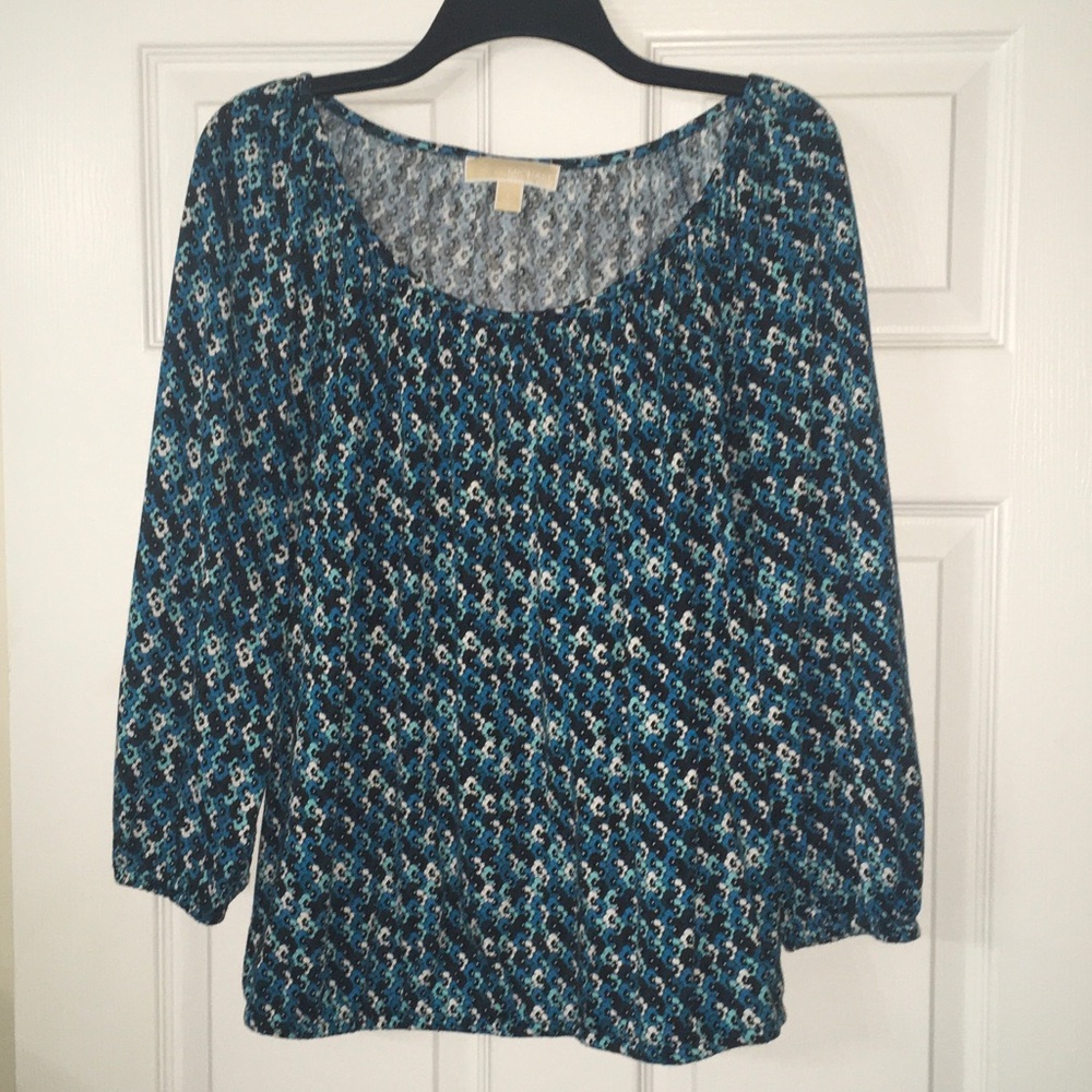 MICHAEL Michael Kors Blue Multi-Print Scoop Neck Long Sleeve Top